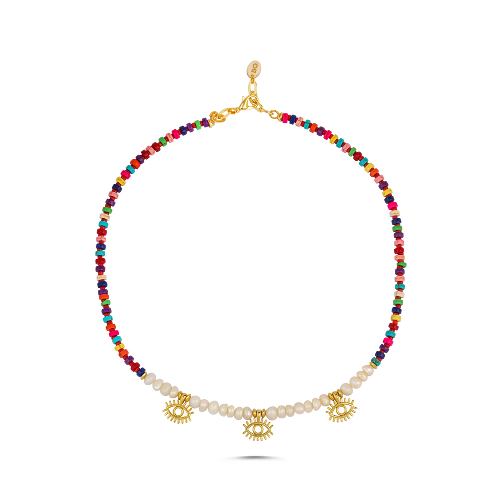 Triple Nazar Rainbow Necklace